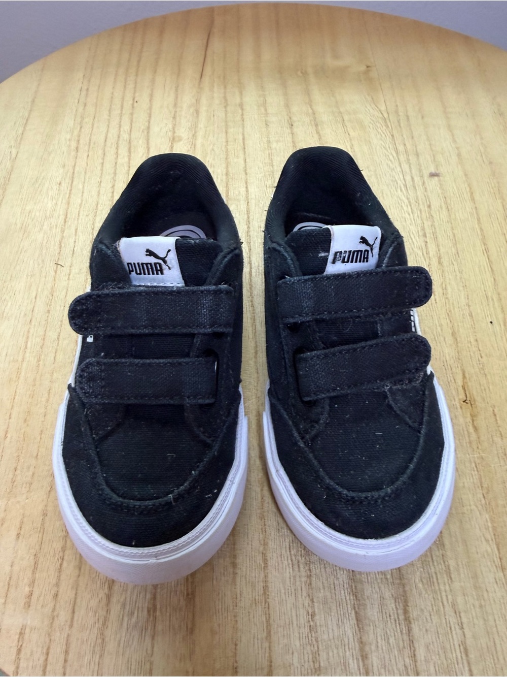 Puma Kids Black Velcro Low-Top Sneakers with White Sole